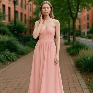 Lulus Maxi Gown Sz M Royal Engagement Strapless Blush Pink Dress Wedding Glamour